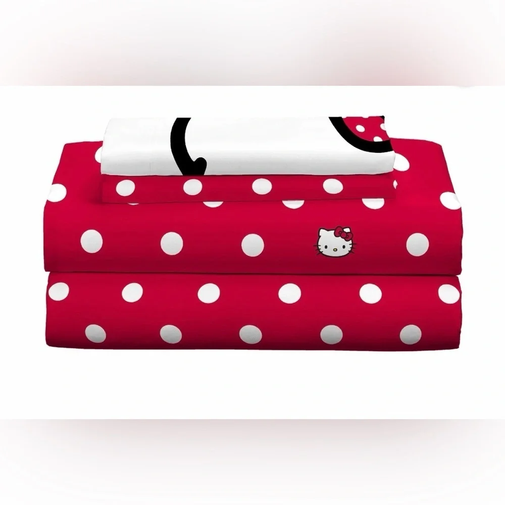 Hello Kitty Kids 4 Piece Red White Polka Dots Sheet Set, Full NEW WITH TAGS - Picture 5 of 7